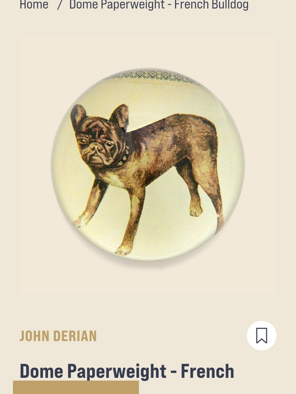 John Derian Glass Dome French Bulldog Paoerweight
